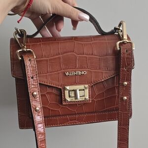 Valentino Brown Croc-Embossed Leather Bag